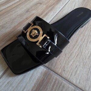 Versace Medusa Black Patent Sandals Eur. 38
